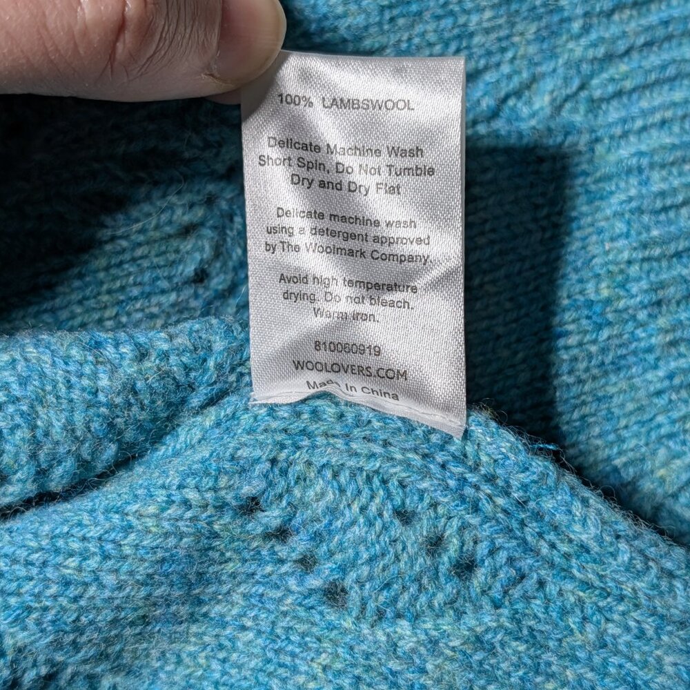 WoolOvers Womens M Cableknit Wool Cardigan Sweater Blue Green Teal Lambswool - Picture 3 of 9